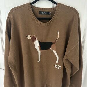 Ralph Lauren Brown Crewneck Sweater with Dog Design
